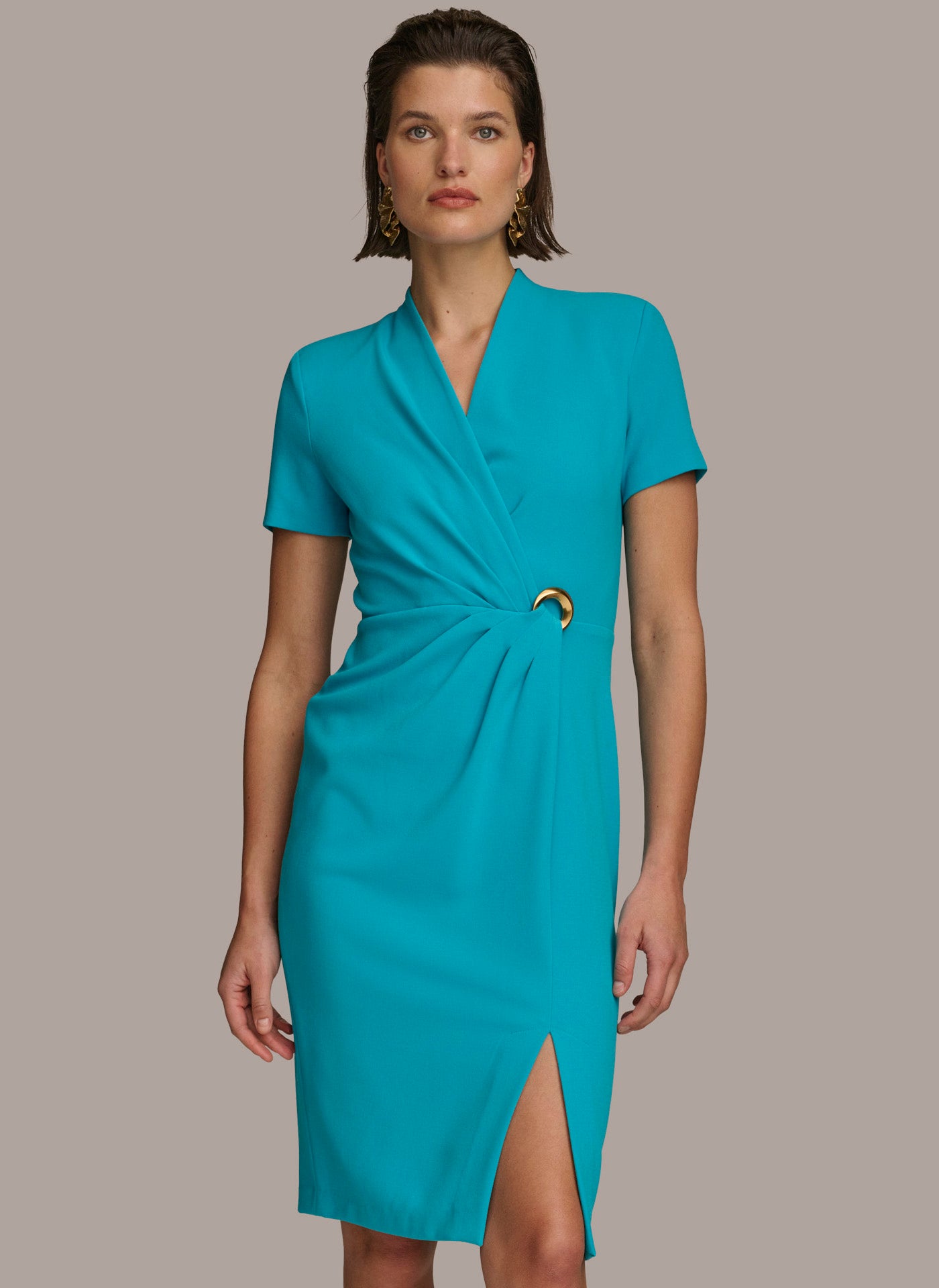 (image for) LEADING RUCHED DRESS WITH HARDWARE